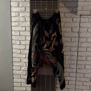 Magnolia pearl Black Wide-Leg Pants with Colorful Embroidery